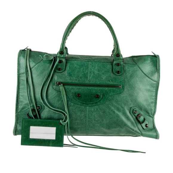 Green Balenciaga Large Motocross Work Handle Bag with compact mirror - Picture 1 of 7